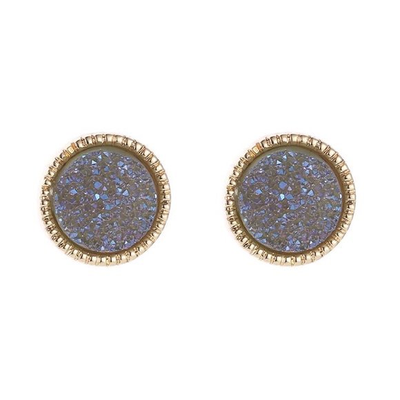 Jewelry - Blue & Gold Druzy Earring Stud